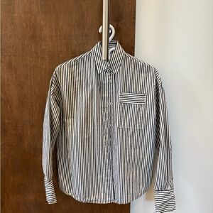 OAK + FORT Black and White Striped Button Down Shirt